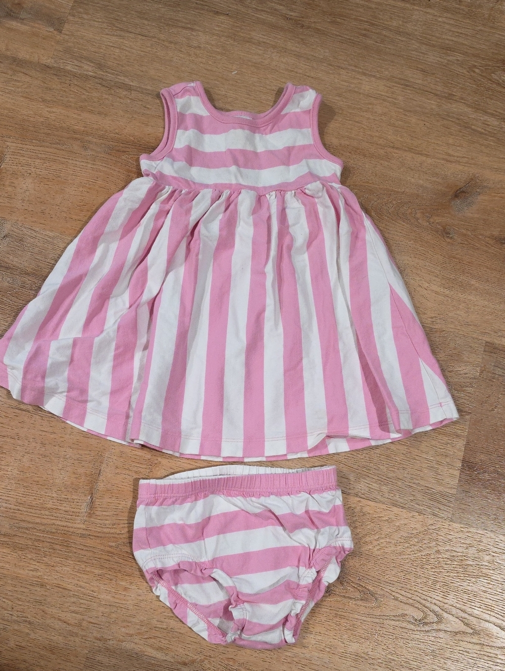 Hanna Andersson Pink and White Striped Dress with Matching Bloomers 3T